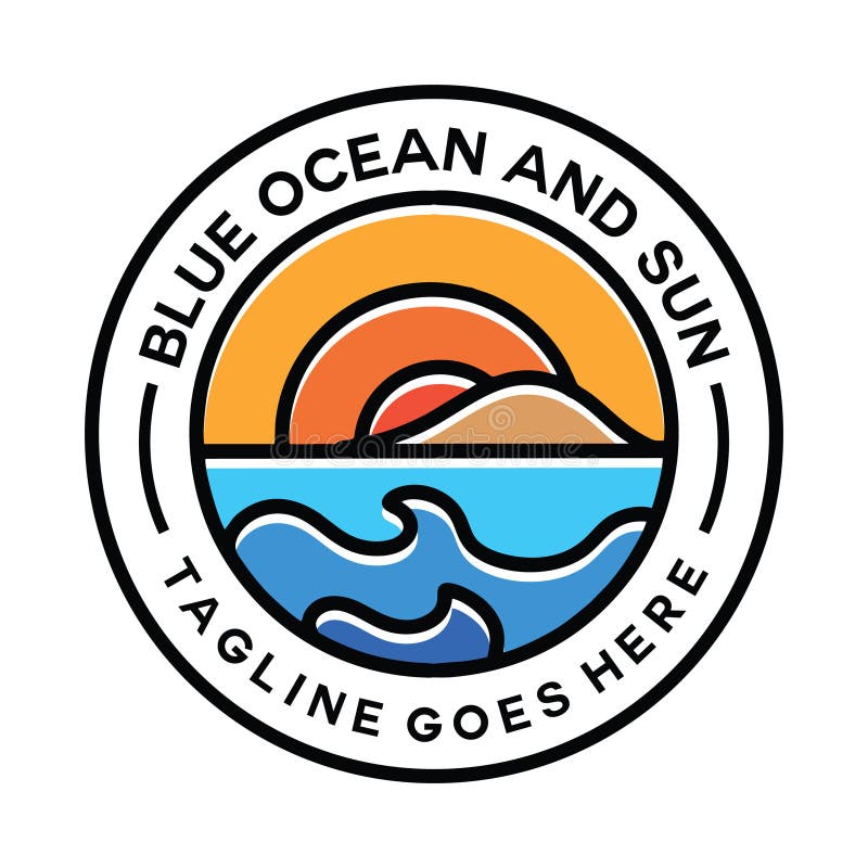 Beach Blue Ocean Logo Design Emblem Vector Illustration Badge Symbol ...
