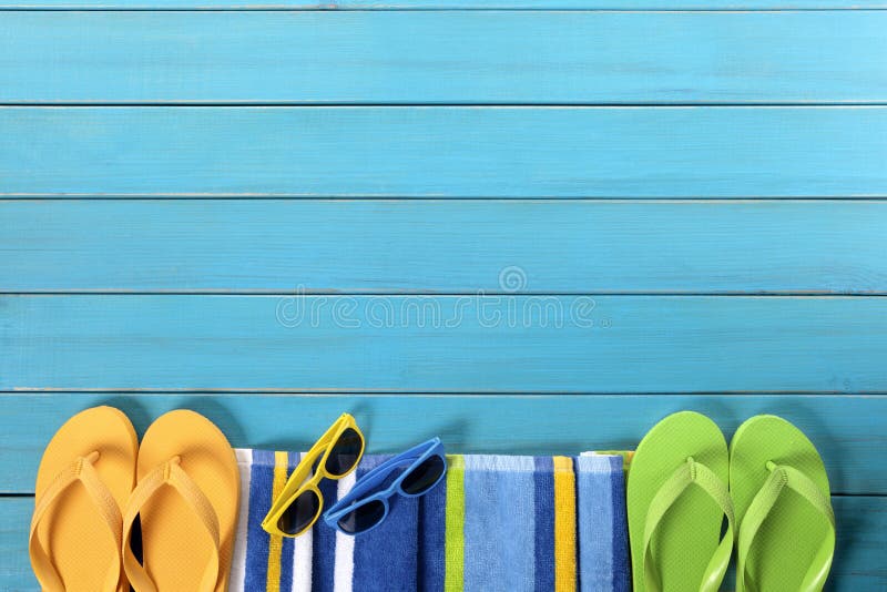 Summer Beach Side Border Background, Sunglasses, Flip Flops, Copy Space ...