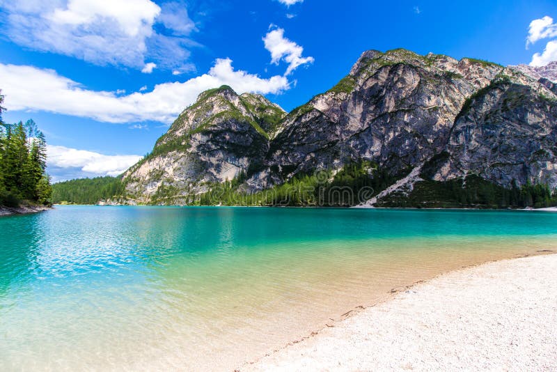 Braies Lake Lago Di Braies In The Dolomites Italy Stock Image Image