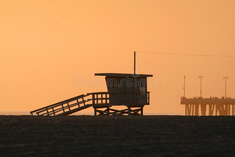 Beach cabin at sunset
