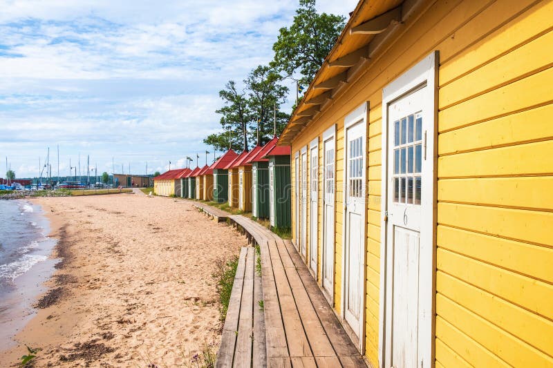 Beach Cabins at a Sandy Beach Stock Image Image of cabin, ttern
