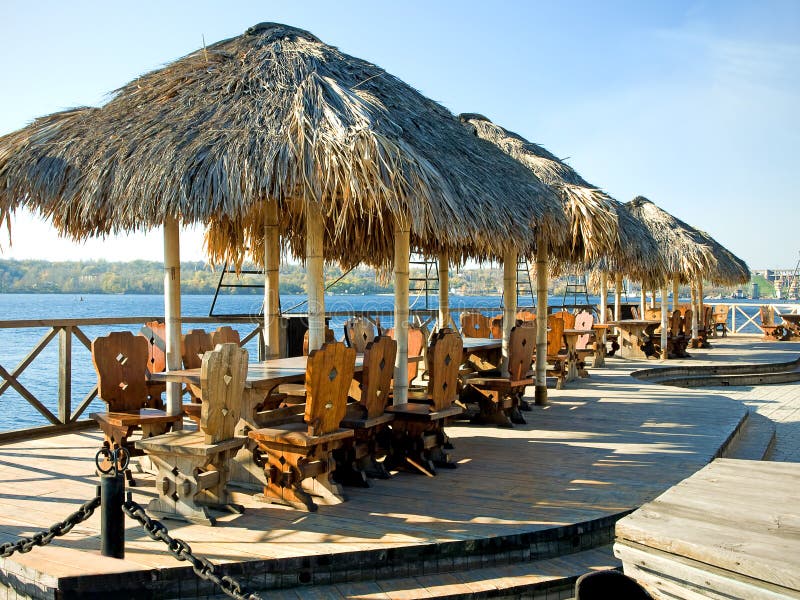 Beach cafe stock photo. Image of empty, chair, wooden 7277266
