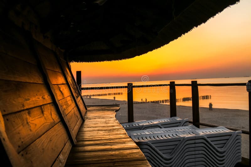 Cafe On Tropical Beach At Sunset Stock Photo Image of beach, lagoon