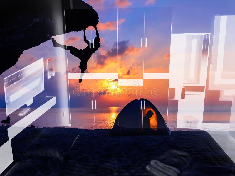 Beach Camping And Rock Climbing With Bedroom Background