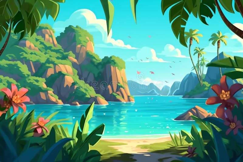 Beach cartoon background illustration ai generated