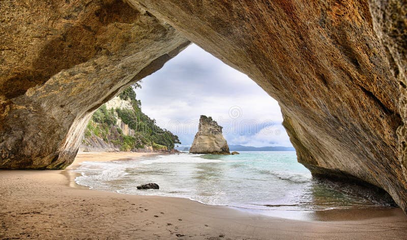 Beach at Cathedral Cove, New Zealand royalty free stock photography Beach at Cathedral Cove, New Zealand royalty free stock photography