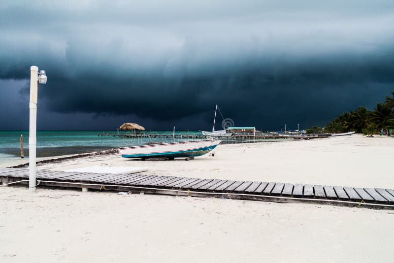 Beach in Caye Caulker Village, Belize. Storm is Comin Stock Photo