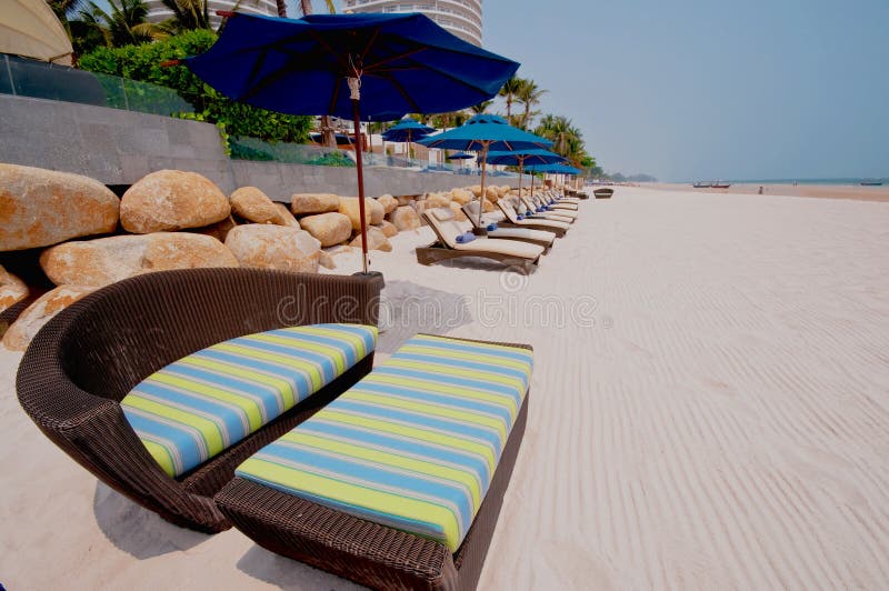 Beach chairs on Hua Hin beach Thailand