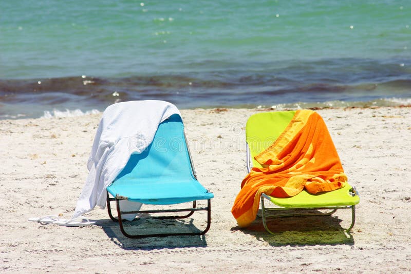 Beach chairs with towels stock photo. Image of shore, summer 3049864