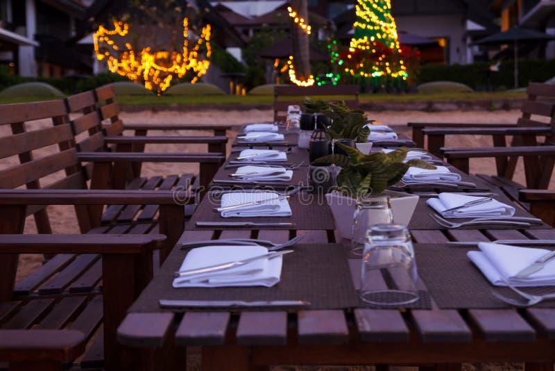 Beach dinner serving stock photo