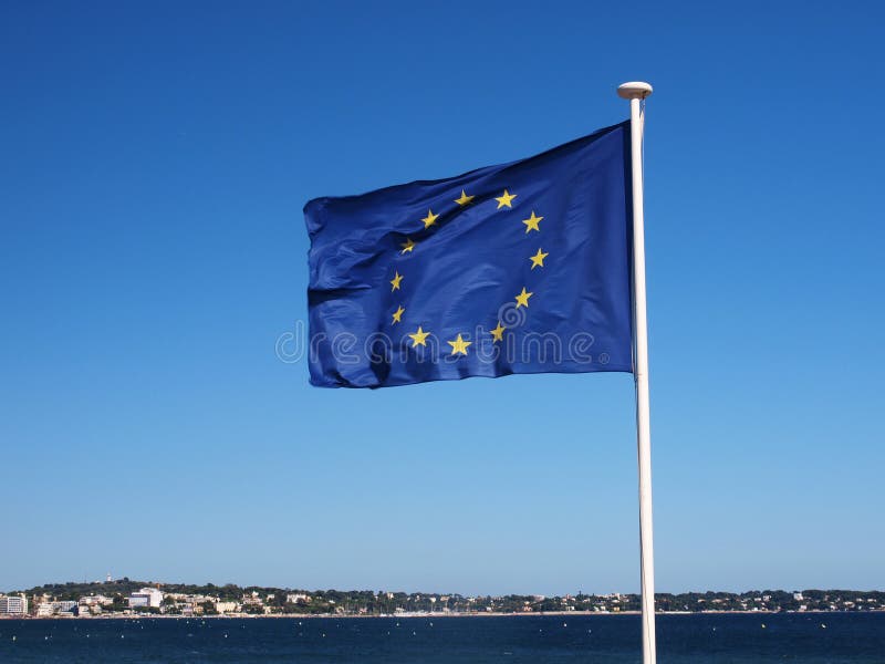 Beach with Europe flag stock photo. Image of flag, country 15303890