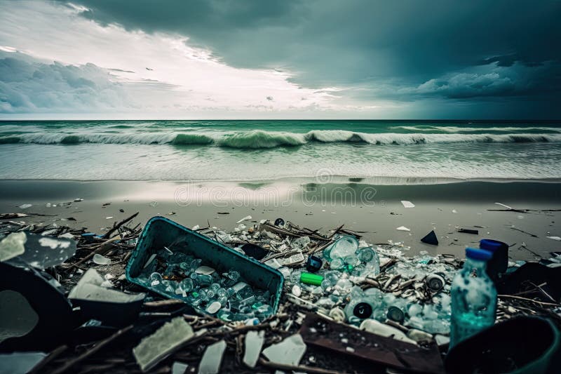 Beach Filled with Broken Glass and Other Hazardous Waste after