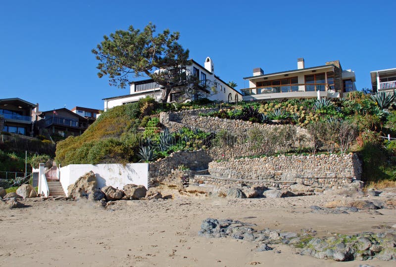 Beach front homes at Shaws Cove, Laguna Beach, California.
