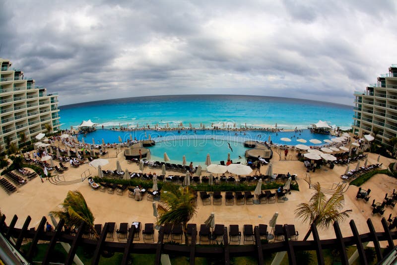 The beach front at a luxury beach resort in Cancun