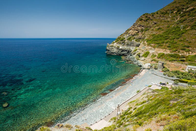 Beach and Genoese tower at Negru on Cap Corse