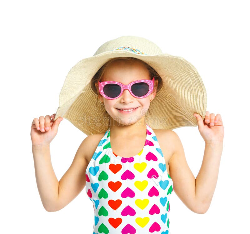 Hispanic Girl Wearing a Swimsuit and a Straw Hat Stock Photo - Image of ...