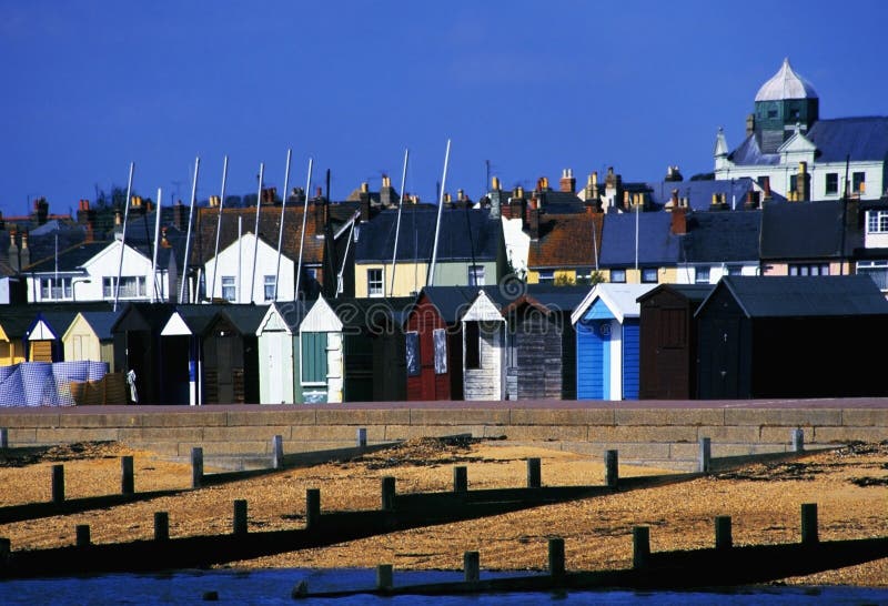Beach huts stock photos