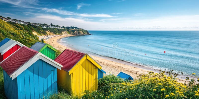 Beach Huts Hillside fotografia de stock royalty free