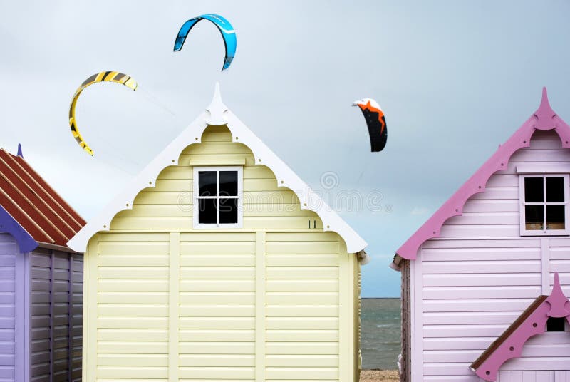 Beach huts and kites