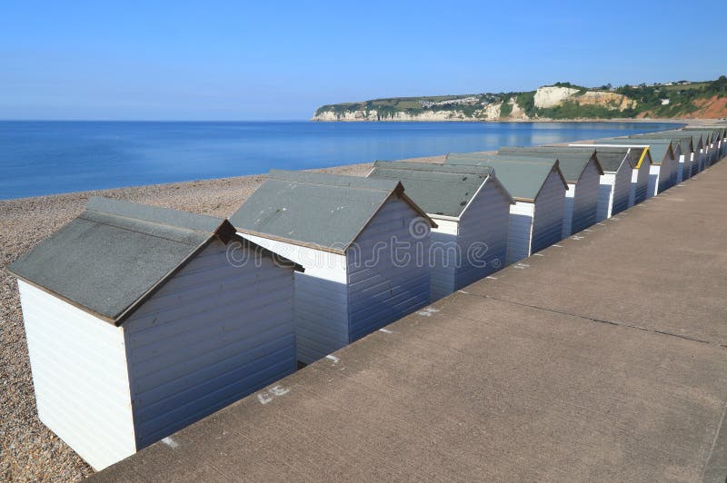 Beach huts in Seaton stock image. Image of united, cabins 120283751