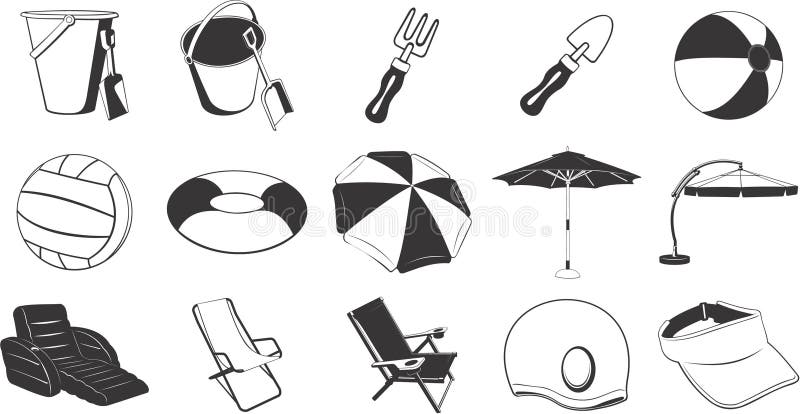 Beach items illustrations