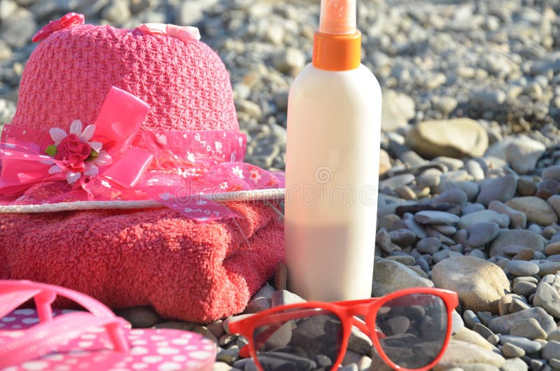 Beach Items for Resort Flat Lay. Top View, Things for Swimming and