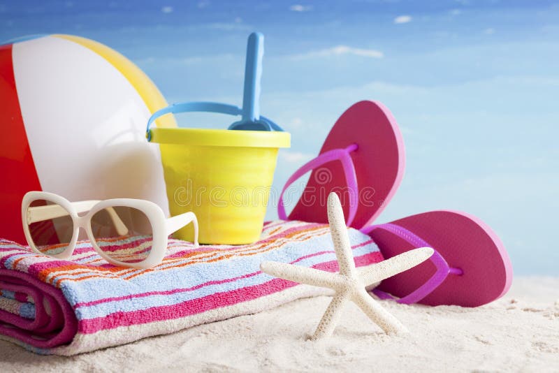 Beach Items, Summer Vacation Background Stock Image Image of