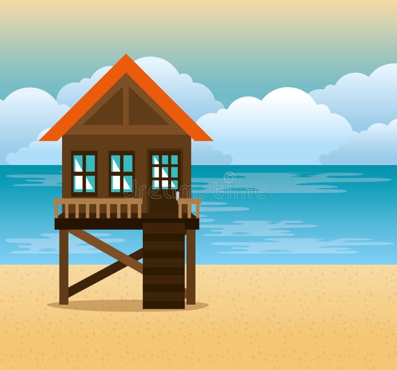 Beach with lifeguard tower scene