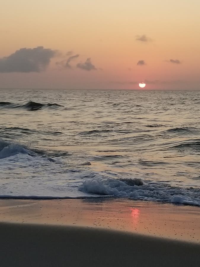 Beach Morning Sunrise Reflections Clouds Waves Joy Stock Image - Image ...