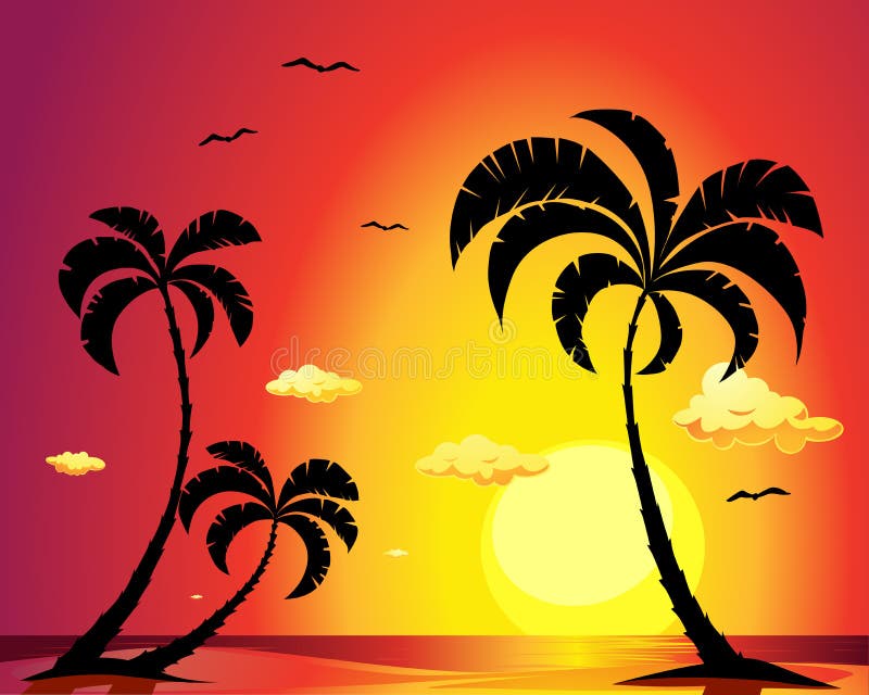 Sunset With Palm Trees stock vector. Illustration of style - 24919206