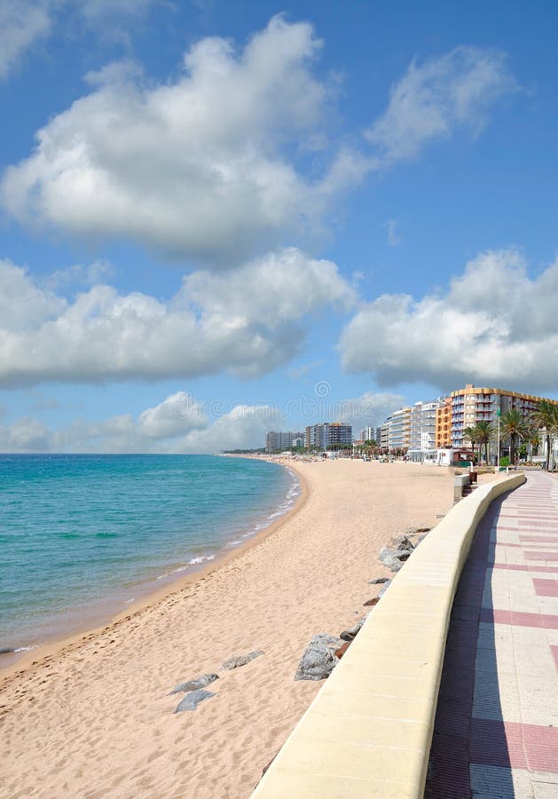 Beach and Promenade,Blanes,Costa Brava,Catalonia,Spain stock photo
