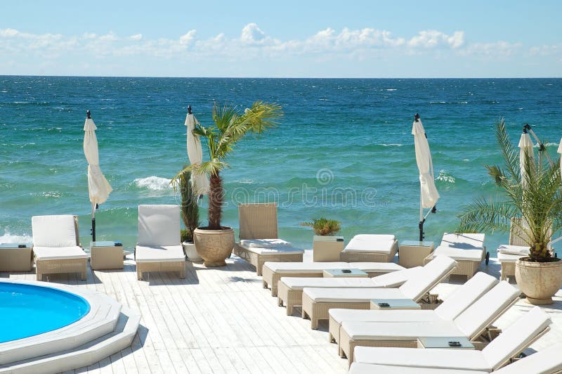 Beds in a Beach Club in Spain Stock Photo Image of european