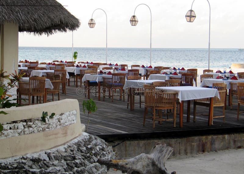 Beach Restaurant At The Shore Of The Indian Ocean Stock