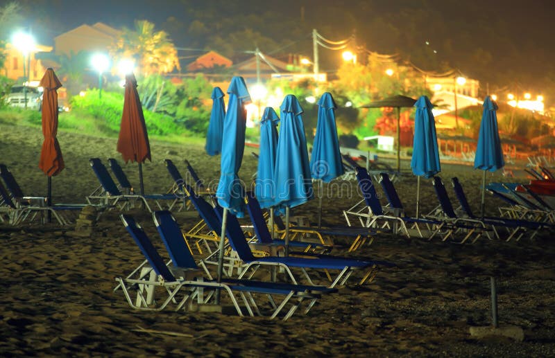 Beach scene on the island corfu by night