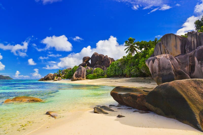 Beach Source d Argent at Seychelles