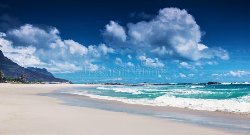 Clifton beach, Cape Town, South Africa, paradise beach, luxury tropical resort, panoramic seascape, sunny day, summer holiday and vacation concept. Clifton beach, Cape Town, South Africa, paradise beach, luxury tropical resort, panoramic seascape, sunny day, summer holiday and vacation concept