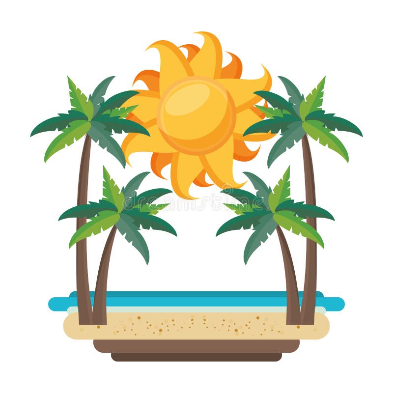 Beach in summer with palms and sea cartoon isolated