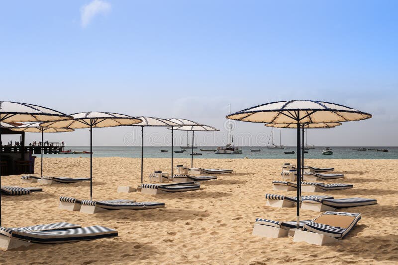 Beach with sun umbrellas and beds royalty free stock image Beach with sun umbrellas and beds royalty free stock image