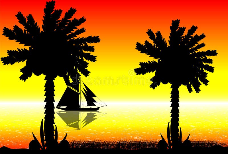 Beach sunset vector illustration