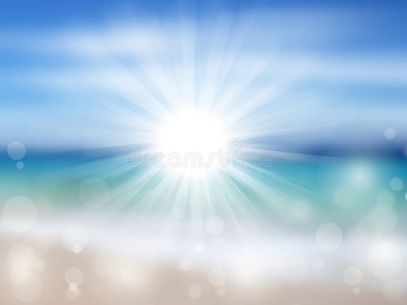 Beach and tropical sea with bright sun