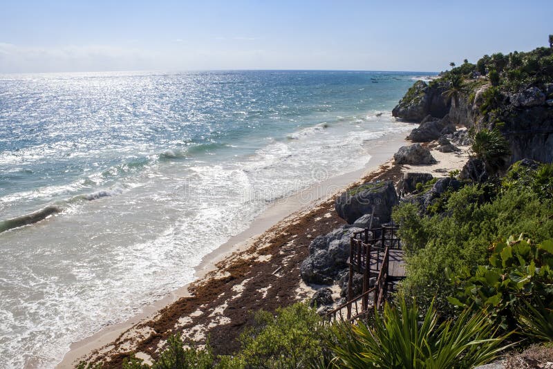 Beach by Tulum Ruins, Quintana Roo, Stock Image Image of cliff, shore