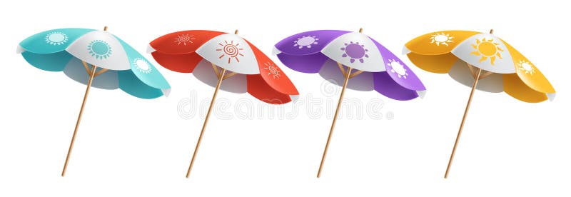 Beach umbrella clipart set. Colorful umbrellas clip art collection for summer holiday season sunshade protection stock illustration