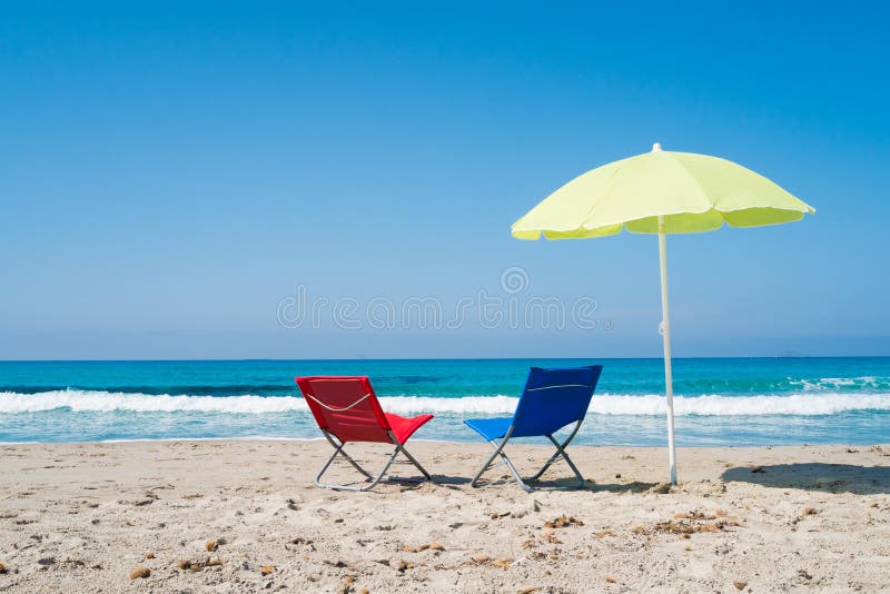 Beach Umbrella and Lounge Chairs Stock Photo Image of sand, people
