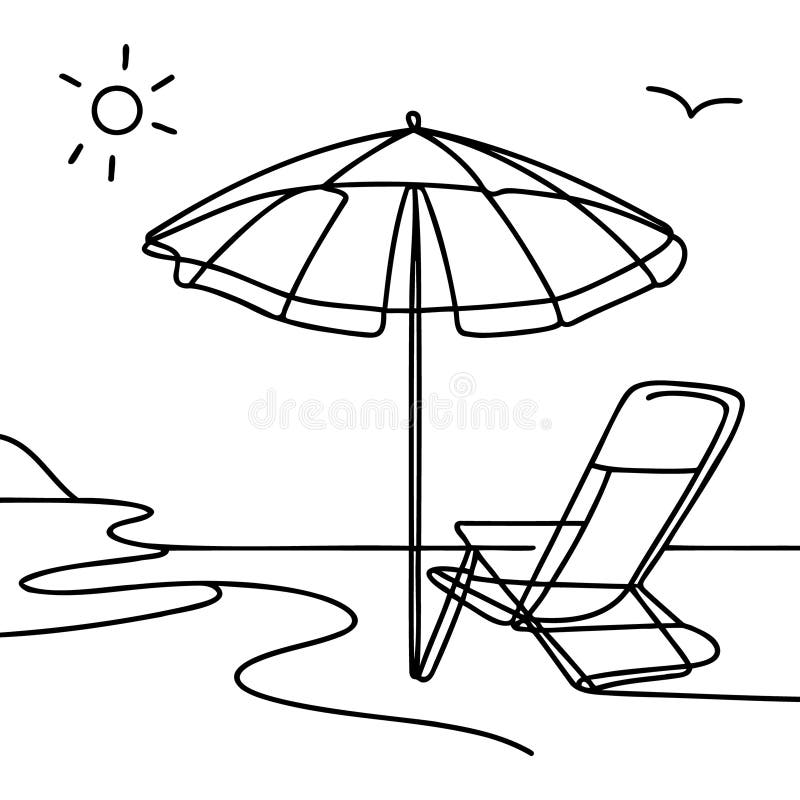 Beach Umbrella and Two Chairs in One Continuous Line Drawing Stock