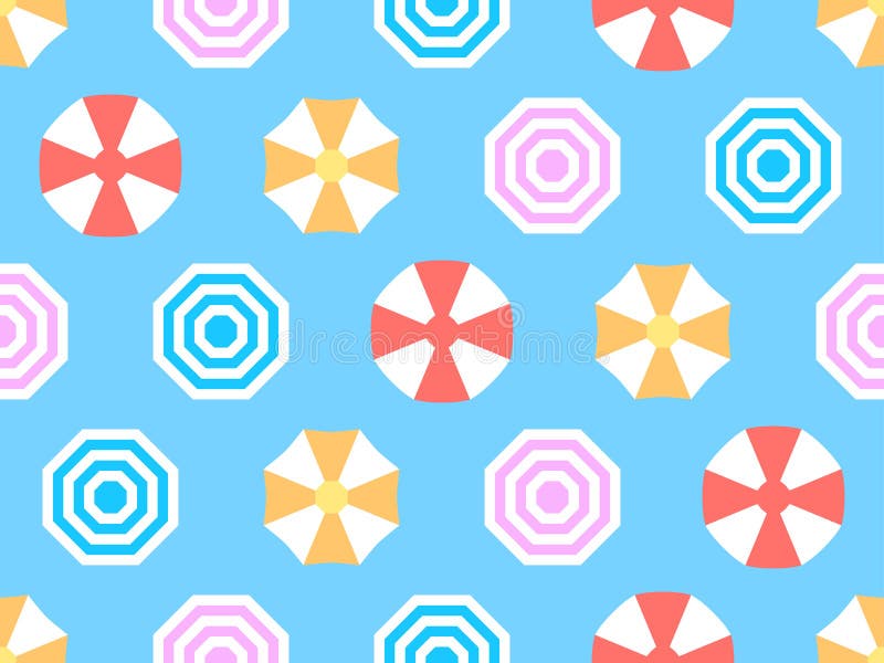 Beach Umbrellas Top View Seamless Pattern. Sun Umbrellas on the Beach
