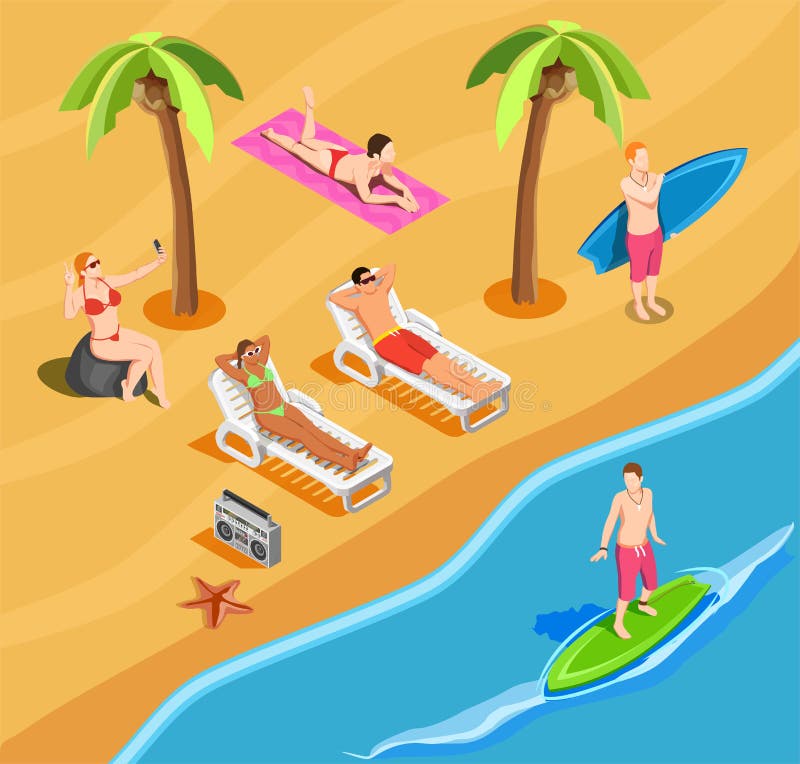 Beach Vacation People Isometric Composition stock illustration Beach Vacation People Isometric Composition stock illustration