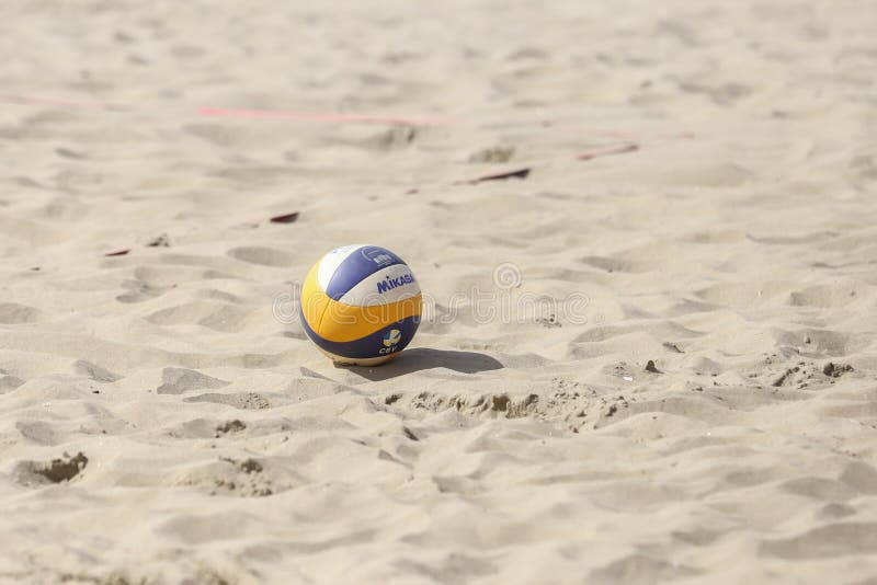 Beach Volleyball Ball on Sand Court Editorial Stock Image - Image of ...