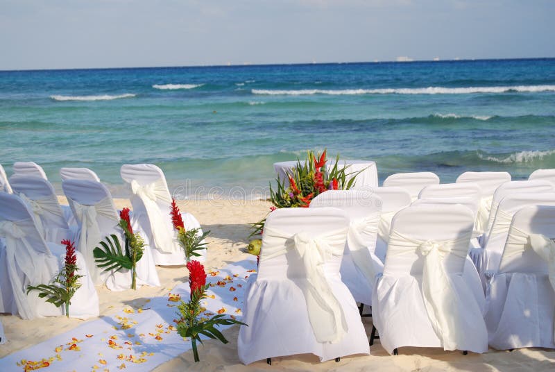 Beach Wedding Chairs Awaiting Guests Stock Photo Image of tide, white