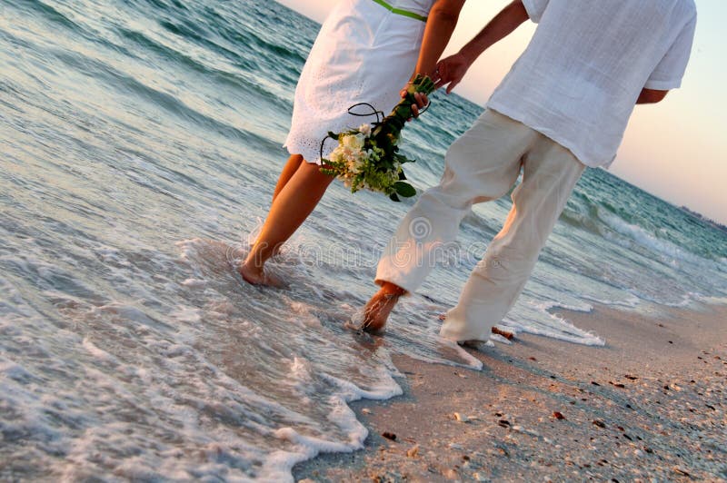 Beach wedding couple