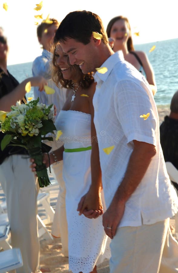 Beach wedding couple just married